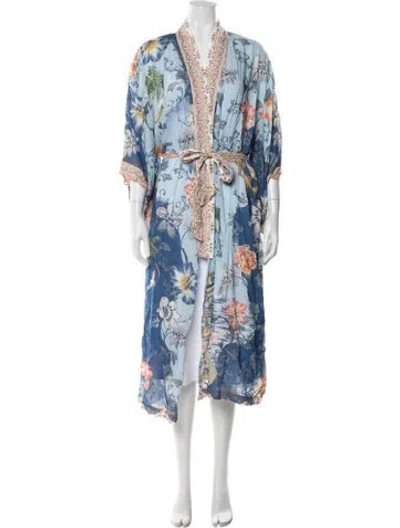 Pre-owned Agua Bendita Floral Print Robe W/ Tags In Blue