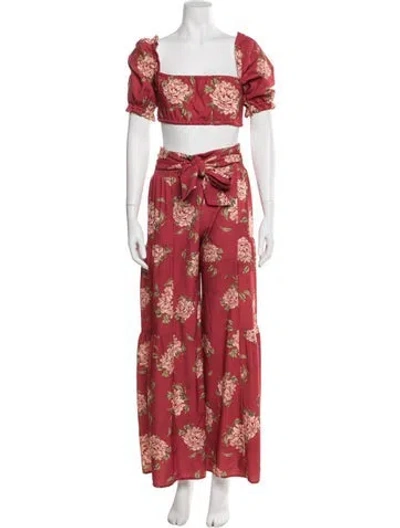 Pre-owned Agua Bendita Floral Print Ruffle Embellishment Pant Set In Red