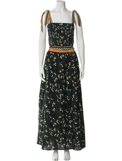 Pre-owned Agua Bendita Floral Print Ruffle Embellishment Skirt Set In Green