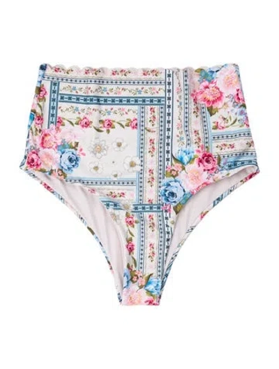 Pre-owned Agua Bendita Floral Print Scalloped Accent Bottoms In White