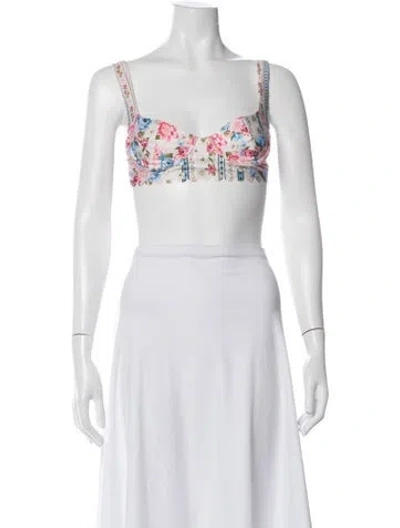 Pre-owned Agua Bendita Floral Print Scalloped Accent Top In Pink