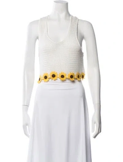 Pre-owned Agua Bendita Floral Print Scoop Neck Crop Top In White