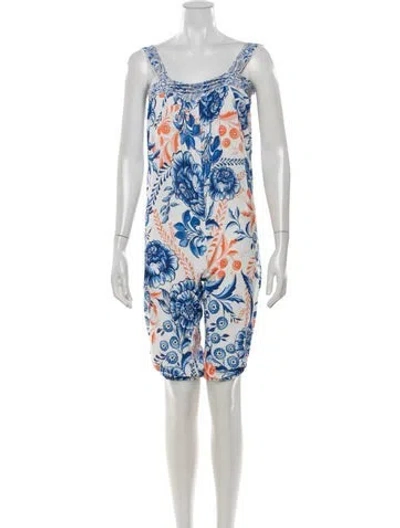 Pre-owned Agua Bendita Floral Print Scoop Neck Romper In Blue