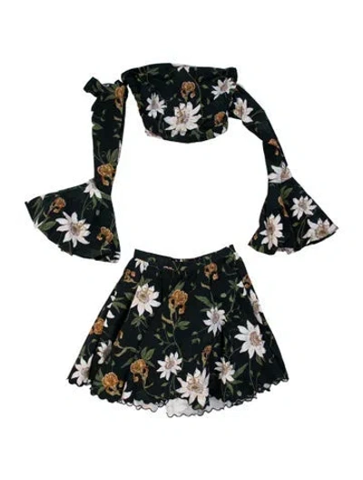 Pre-owned Agua Bendita Floral Print Skirt Set In Black