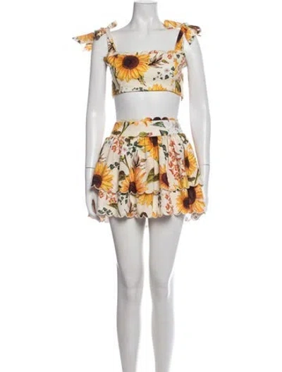 Pre-owned Agua Bendita Floral Print Skirt Set In Yellow