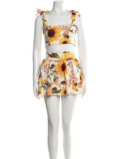 Pre-owned Agua Bendita Floral Print Skirt Set In Yellow