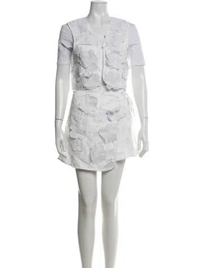 Pre-owned Agua Bendita Floral Print Skirt Suit W/ Tags In White