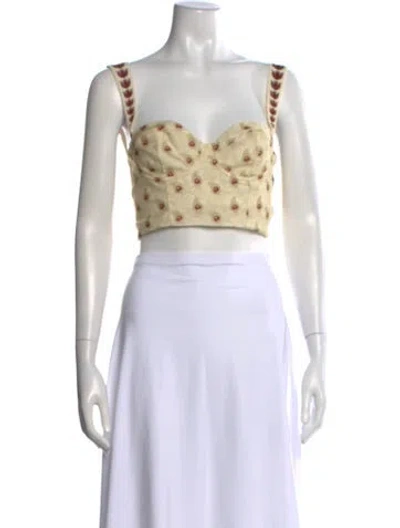 Pre-owned Agua Bendita Floral Print Square Neckline Crop Top In Blue