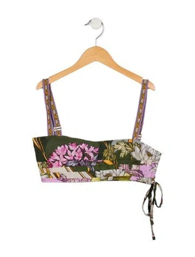 Pre-owned Agua Bendita Floral Print Square Neckline Crop Top In Green