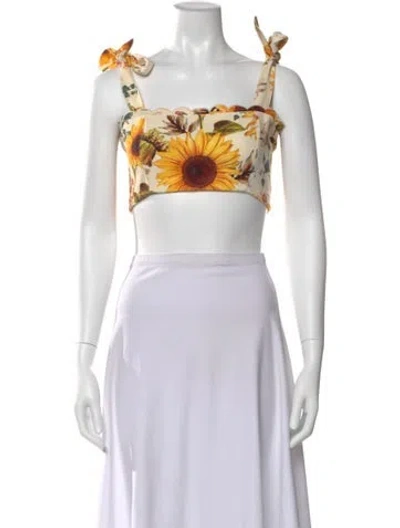 Pre-owned Agua Bendita Floral Print Square Neckline Crop Top In Neutral