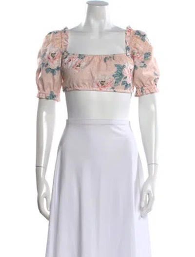 Pre-owned Agua Bendita Floral Print Square Neckline Crop Top In Neutral