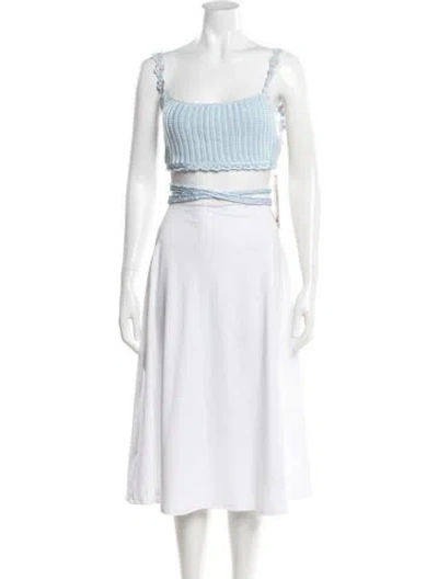 Pre-owned Agua Bendita Floral Print Square Neckline Crop Top W/ Tags In Blue/neutrals