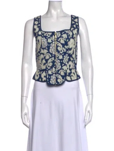 Pre-owned Agua Bendita Floral Print Square Neckline Crop Top W/ Tags In Neutrals