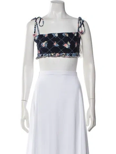 Pre-owned Agua Bendita Floral Print Square Neckline Crop Top In White