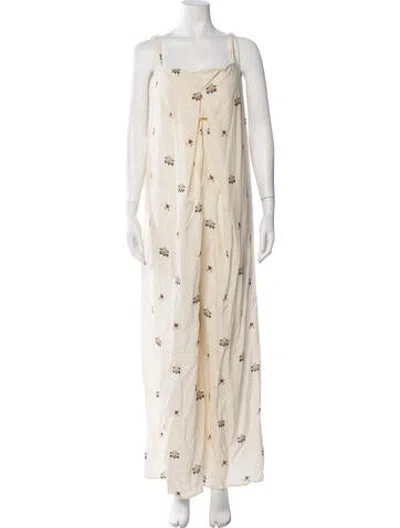 Pre-owned Agua Bendita Floral Print Square Neckline Jumpsuit In Neutrals