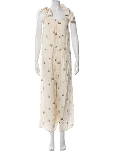 Pre-owned Agua Bendita Floral Print Square Neckline Jumpsuit W/ Tags In Neutrals