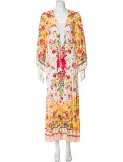 Pre-owned Agua Bendita Floral Print Tassel Accents Robe In Multi