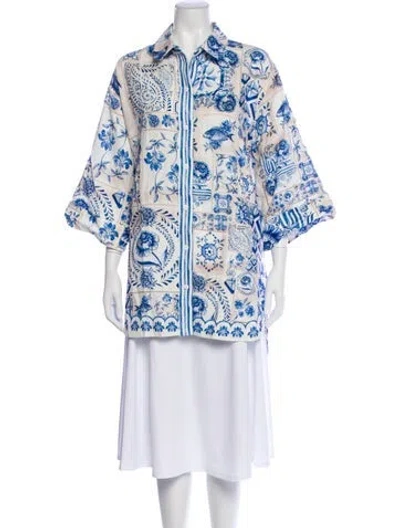 Pre-owned Agua Bendita Floral Print Three-quarter Sleeve Button-up Top In Multi