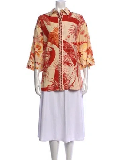 Pre-owned Agua Bendita Floral Print Three-quarter Sleeve Top In Pink