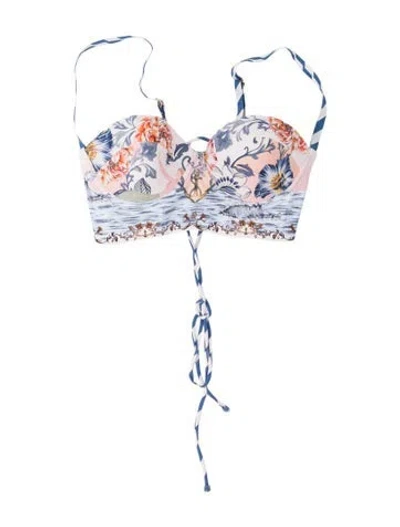 Pre-owned Agua Bendita Floral Print Top W/ Tags In Blue/white