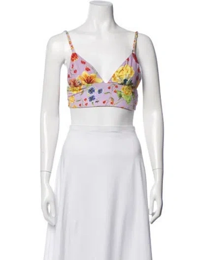 Pre-owned Agua Bendita Floral Print V-neck Crop Top In Blue/neutrals