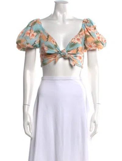 Pre-owned Agua Bendita Floral Print V-neck Crop Top In Neutral