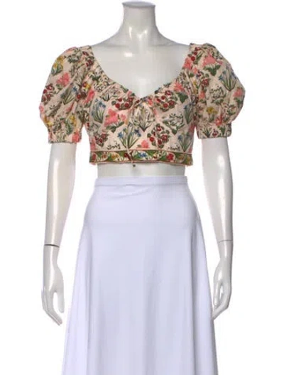 Pre-owned Agua Bendita Floral Print V-neck Crop Top In Neutral