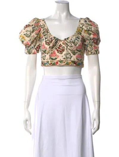 Pre-owned Agua Bendita Floral Print V-neck Crop Top In Pink
