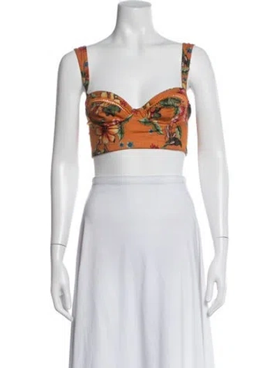 Pre-owned Agua Bendita Floral Print V-neck Crop Top In White