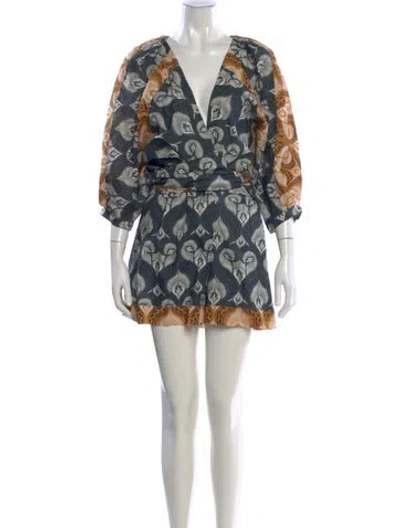 Pre-owned Agua Bendita Floral Print V-neck Romper In Blue