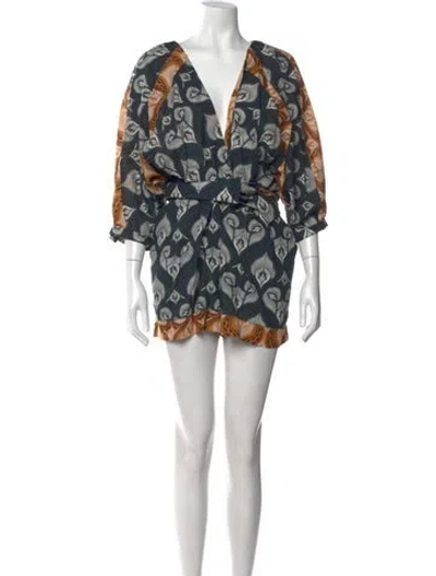 Pre-owned Agua Bendita Floral Print V-neck Romper In Blue
