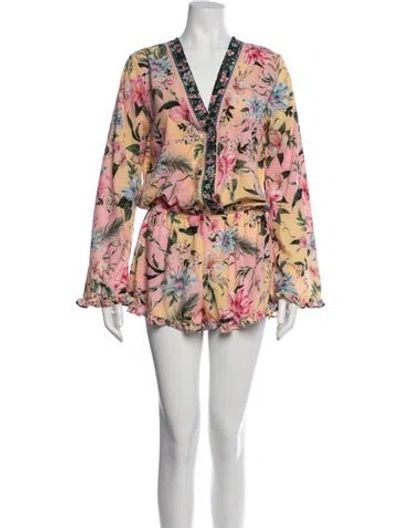 Pre-owned Agua Bendita Floral Print V-neck Romper In Pink