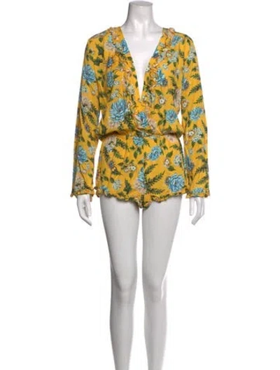 Pre-owned Agua Bendita Floral Print V-neck Romper In Yellow