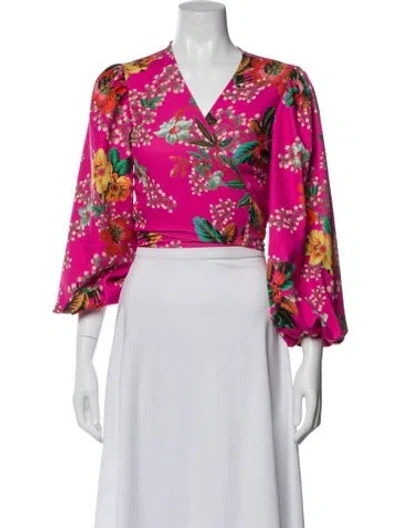 Pre-owned Agua Bendita Floral Print V-neck Top In Pink