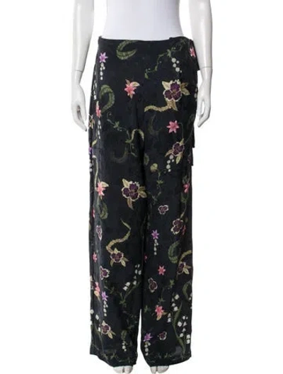 Pre-owned Agua Bendita Floral Print Wide Leg Pants In Blue