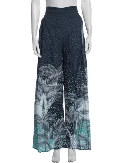 Pre-owned Agua Bendita Floral Print Wide Leg Pants In Blue
