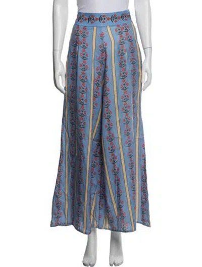 Pre-owned Agua Bendita Floral Print Wide Leg Pants In Blue