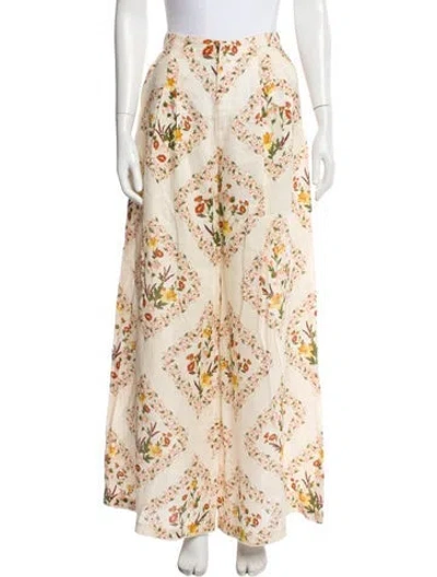 Pre-owned Agua Bendita Floral Print Wide Leg Pants In Neutral