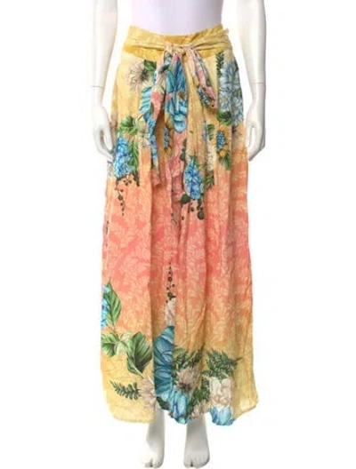 Pre-owned Agua Bendita Floral Print Wide Leg Pants W/ Tags In Yellow