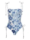 Agua Bendita Floral-stripe Swimsuit In Blue