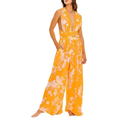 Agua Bendita Florence Womens Halter Wide Leg Jumpsuit In Orange
