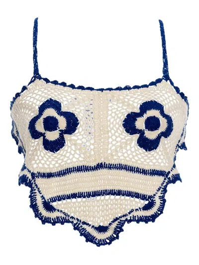 Agua Bendita Flower-crochet Top In White
