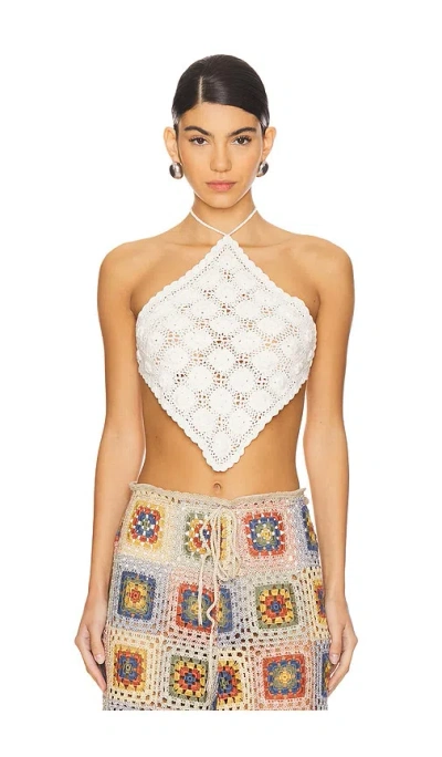 Agua Bendita Flower Harvest Halter Top In White