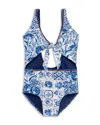 Agua Bendita Girls' Iliana Azure Tie 1 Piece Swimsuit - Little Kid, Big Kid In Multi