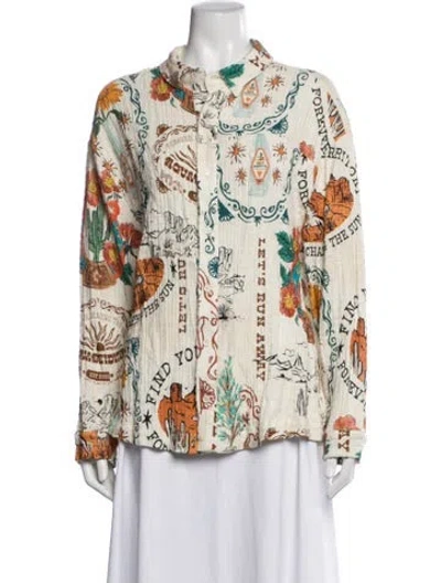 Pre-owned Agua Bendita Graphic Print Long Sleeve Button-up Top In Multicolor