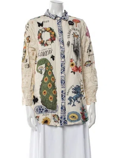 Pre-owned Agua Bendita Graphic Print Long Sleeve Button-up Top In Neutral