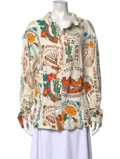 Pre-owned Agua Bendita Graphic Print Long Sleeve Top In Neutrals