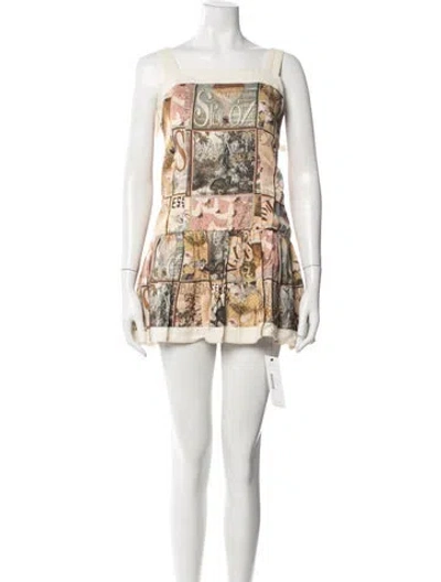 Pre-owned Agua Bendita Graphic Print Mini Dress In Neutral