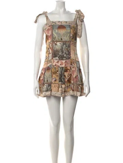 Pre-owned Agua Bendita Graphic Print Mini Dress In Neutral