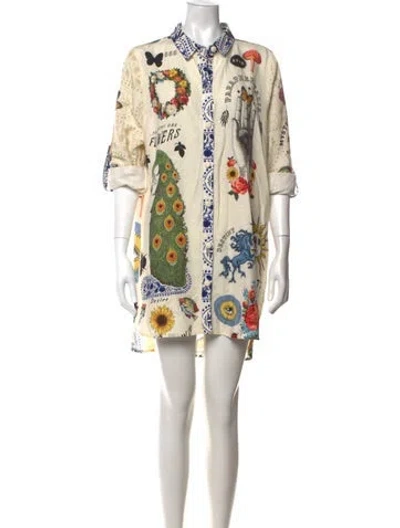 Pre-owned Agua Bendita Graphic Print Mini Dress In Neutrals